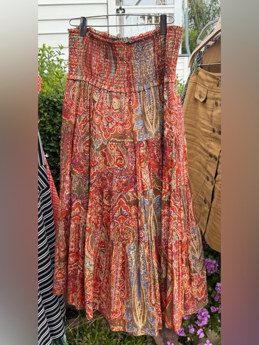 Lauren Ralph Lauren Red Paisley Tiered Maxi Skirt